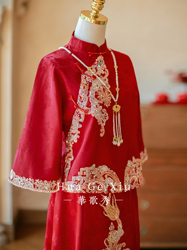 Embroidery Red - Robe de mariée chinoise rouge Xiuhe,