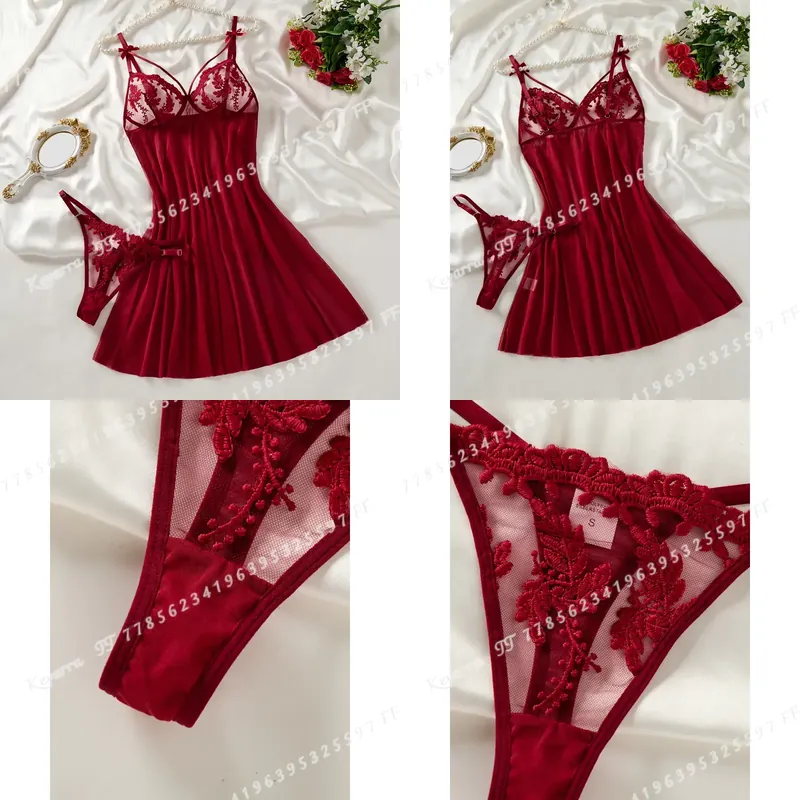 Chemise de nuit semi-transpare - Embroidery Red avis et prix