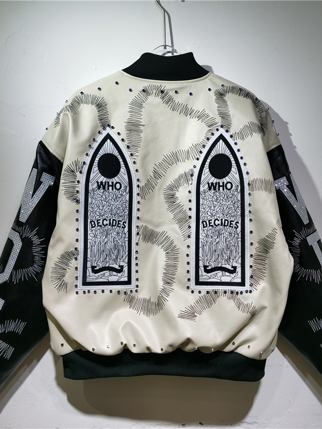 Veste en cuir PU style motard  - Embroidery Gothic avis et prix