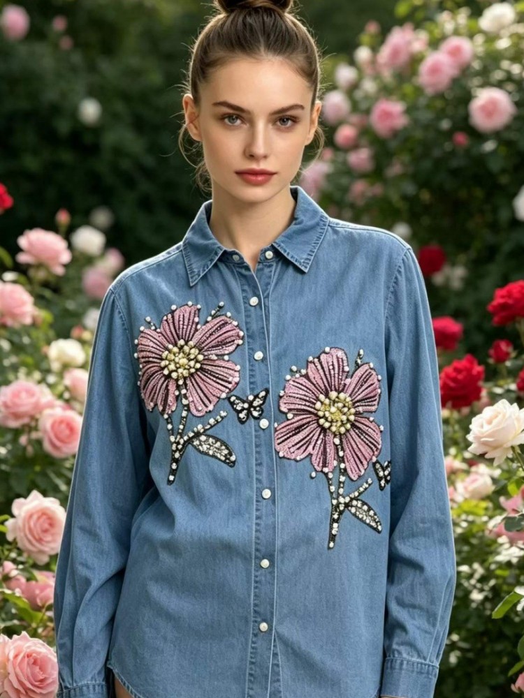Chemisier en jean brodé pour f - Embroidery Shirt avis et prix