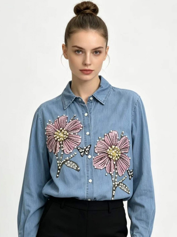 Chemisier en jean brodé pour f - Embroidery Shirt avis et prix